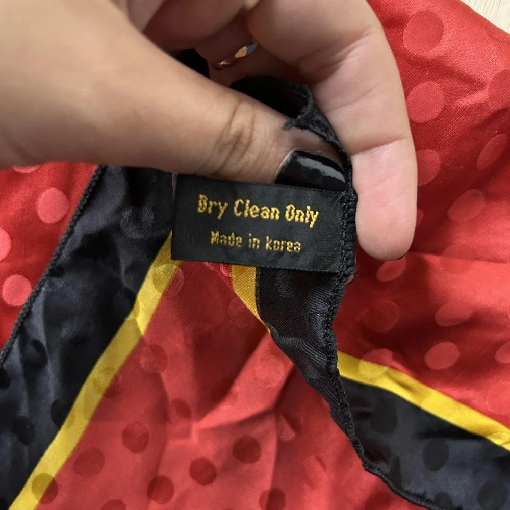 Carolina Herrera Scarf Womens One Size Red Polka Dot Silk Satin Square Logo